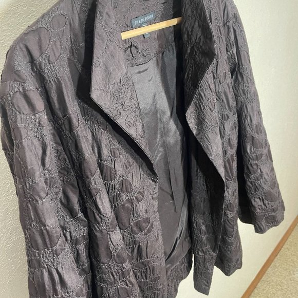 Eileen Fisher Silk Blazer Jacket Kimono Brown 3/4 Sleeve Textured Print, XL - Picture 3 of 9